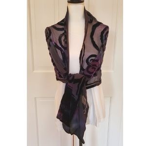 Velvet Silk Purple Black Scarf Wrap